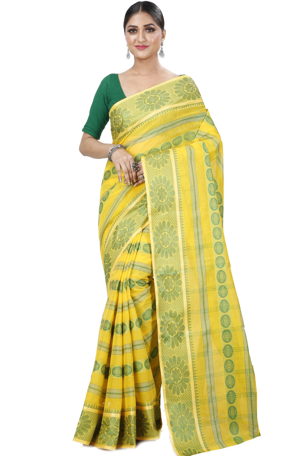 Yellow Pure Cotton Chakro_Tant Tant Saree (1050)